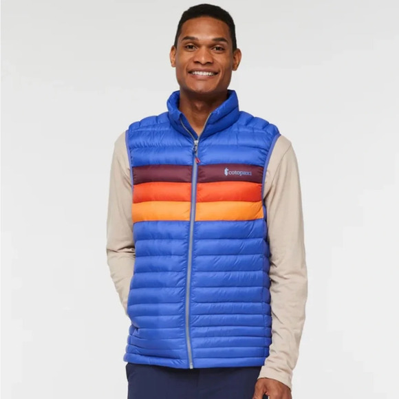 Cotopaxi Men's XL Fuego Down Vest Blue Violet Stripes Yellow NWT Puffy Puff - Picture 7 of 15